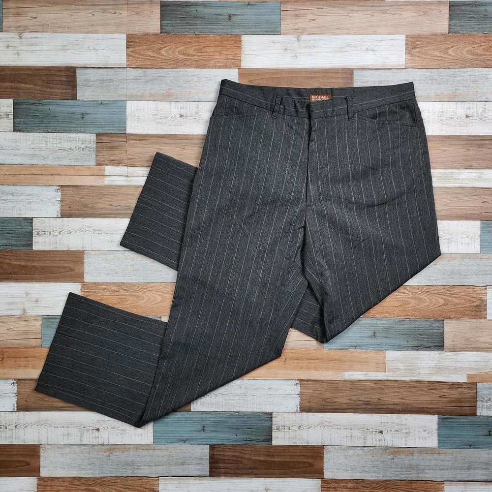 Michael Michael Kors Mens Gray Pinstripe Dress Pants Flat Front Trousers Size 34